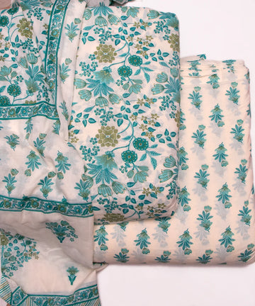 Off White Floral Print Cotton Suit